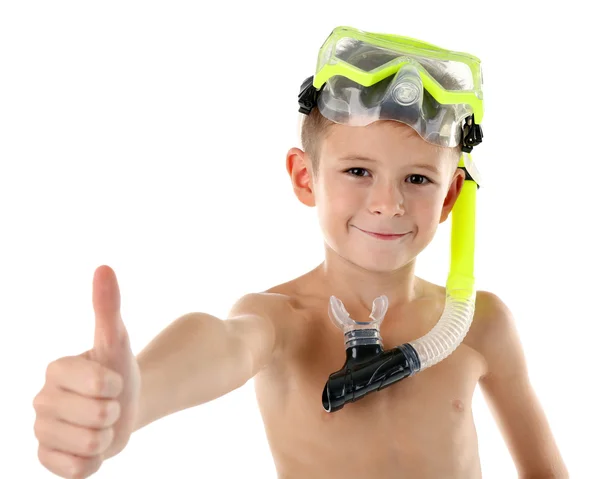 Gelukkige jongen met gele duikbril — Stockfoto