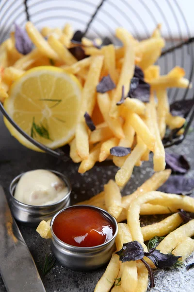 French fries with sauce — Stock Photo, Image