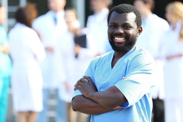 Portrait Handsome Smiling Doctor — Stock Photo, Image