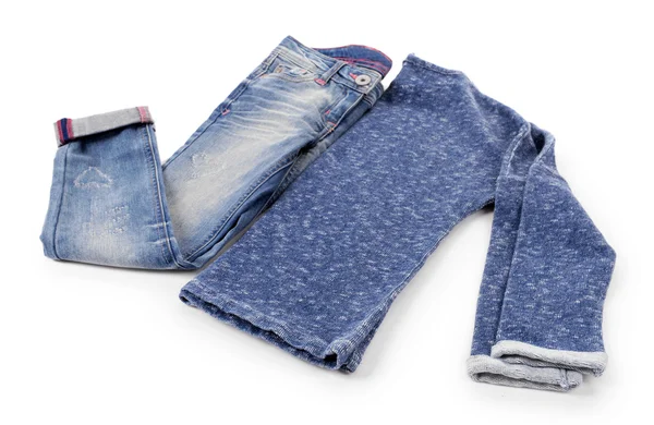 Modré džíny s svetr — Stock fotografie