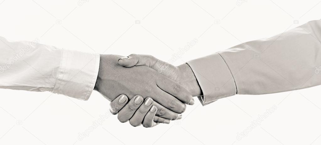 Business handshake, black and white 