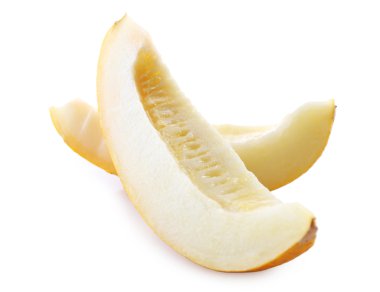 Beyaz izole dilimlenmiş taze kavun