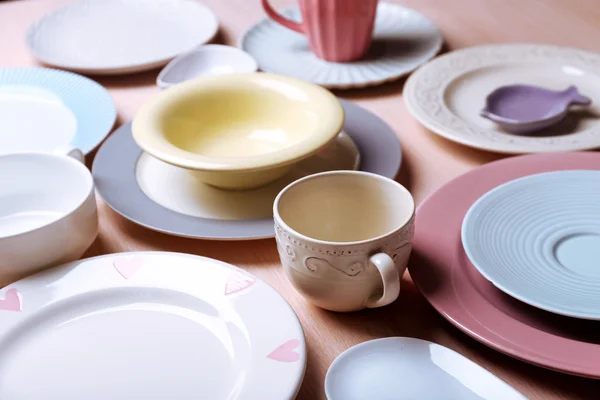 Composition of pastel colors tableware — Stock Photo, Image