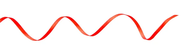얇은 빨간 곡선된 리본 흰색 절연 — 스톡 사진