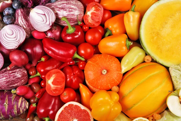 Ljusa närbild bakgrund av frukt och grönsaker — Stockfoto