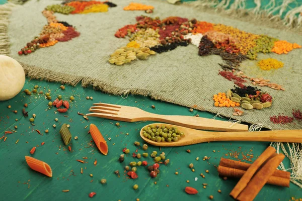 Spices on sackcloth background — Stock Photo, Image