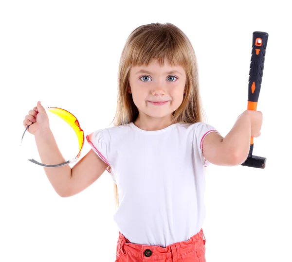 Little girl with toy tools — Stock Photo, Image