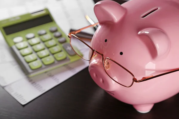 Pig moneybox and calculating equipment — Stock Photo, Image