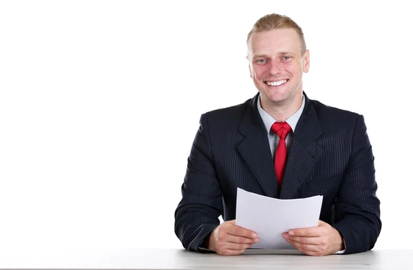 TV anchor preparing for telling news — Stock Photo, Image