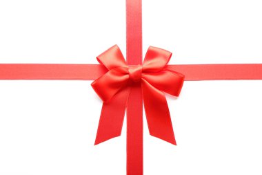 Kırmızı yay ve şeritler, üzerinde beyaz izole