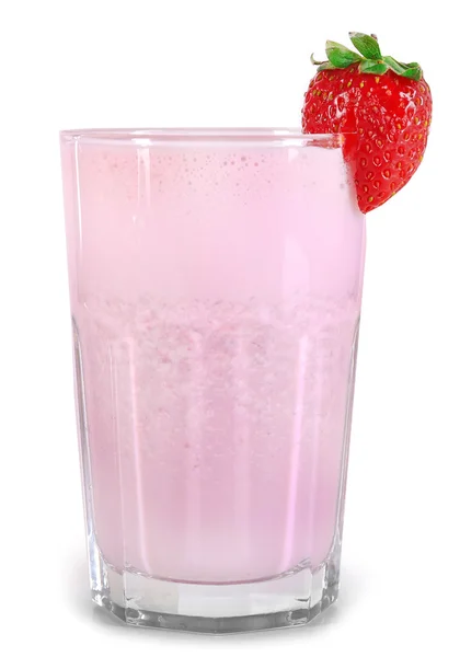 Ένα ποτήρι φρέσκο κρύο φράουλα smoothie, απομονωμένα σε λευκό — Φωτογραφία Αρχείου