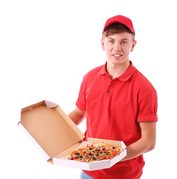 Consegna ragazzo con pizza — Foto Stock