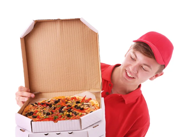 Lieferjunge mit Pizzakartons — Stockfoto