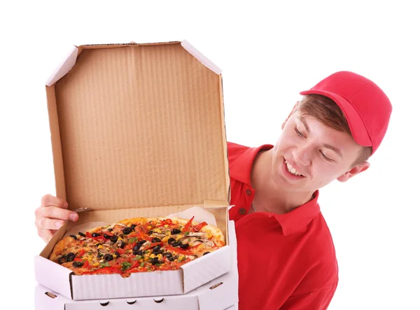 Rapaz de entrega com caixas de pizza — Fotografia de Stock