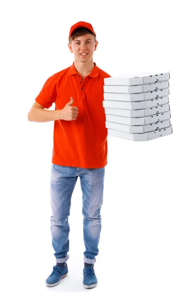 Repartidor con cajas de pizza —  Fotos de Stock