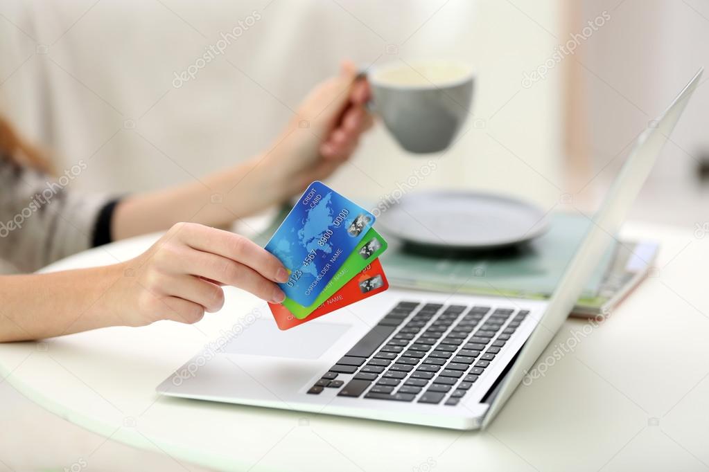 Female making online payment