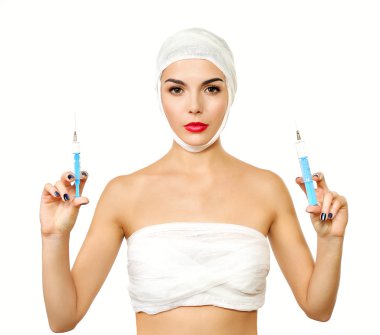 güzel kadın bir sargı bezi ile