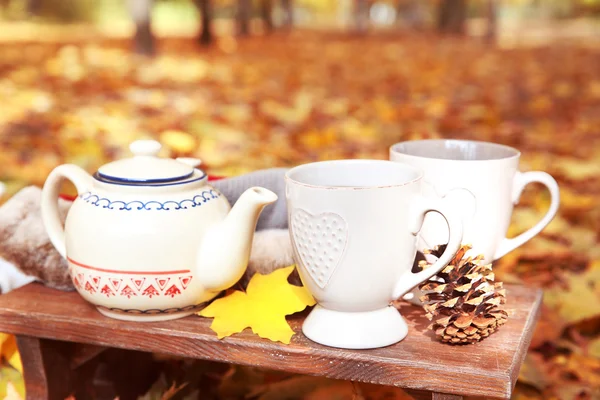 Autumn composition with hot beverage