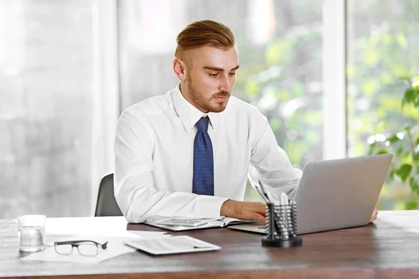 Uomo d'affari che lavora con il computer portatile — Foto Stock