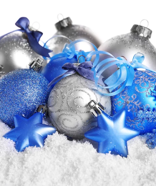 Christmas balls on snow with white background — Stock Photo, Image