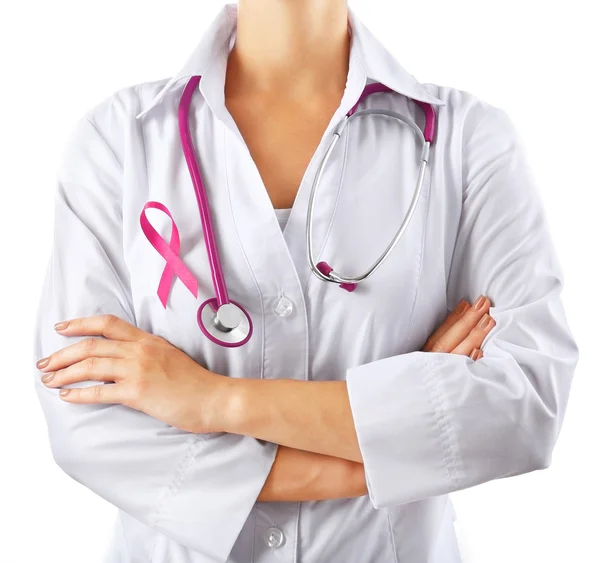 Doctor with ribbon formed Aids symbol — Stock Photo, Image