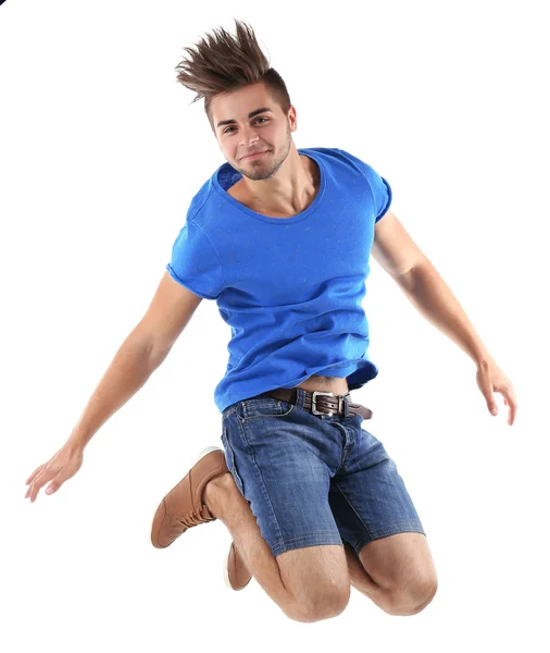 Active guy jumping in joy — Stock Photo, Image