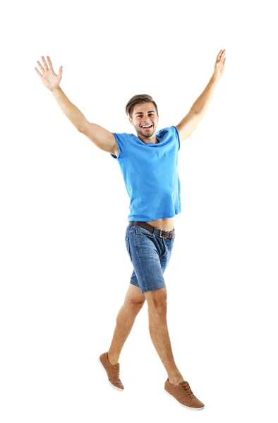 Active guy jumping in joy — Stock Photo, Image