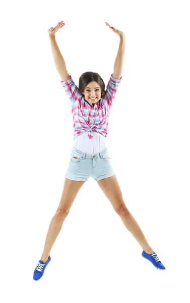 Active girl jumping in joy — Stock Photo, Image