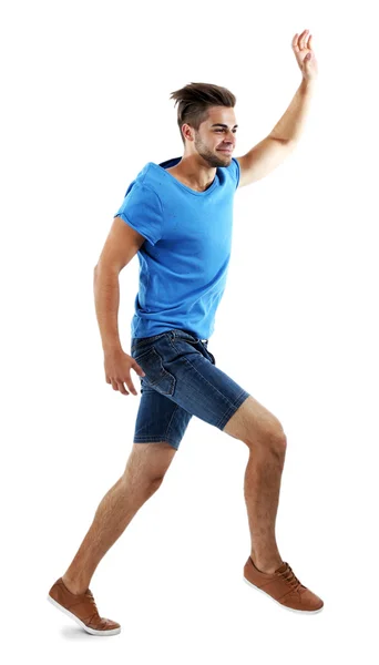 Active guy jumping in joy — Stock Photo, Image