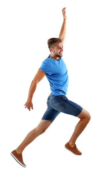 Active guy jumping in joy — Stock Photo, Image