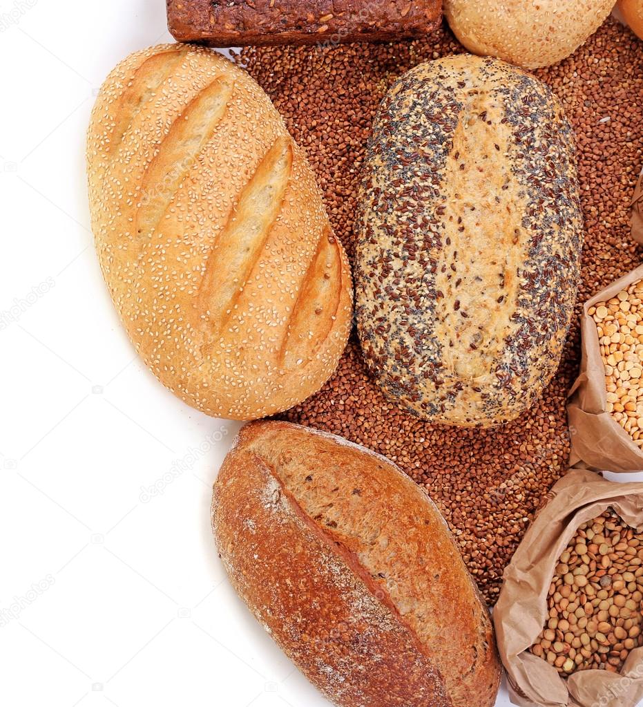 Different types of bread, pasta and cereal Stock Photo by ©belchonock 91713812
