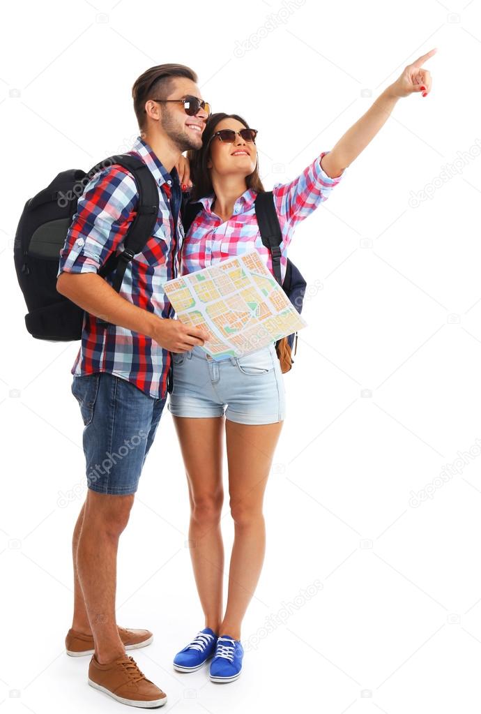 pair of happy tourists