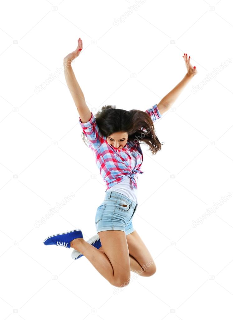Active girl jumping in joy 
