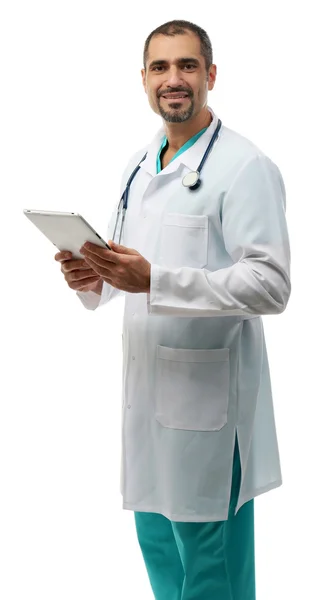 Porträtt av en läkare med tablett i händer — Stockfoto