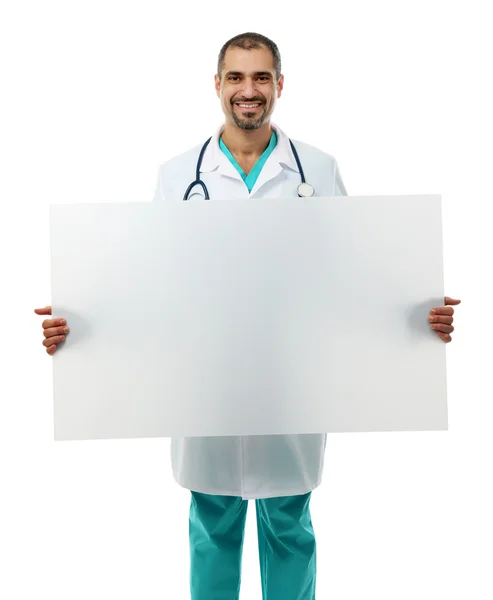 Arzt hält großes weißes Brett — Stockfoto