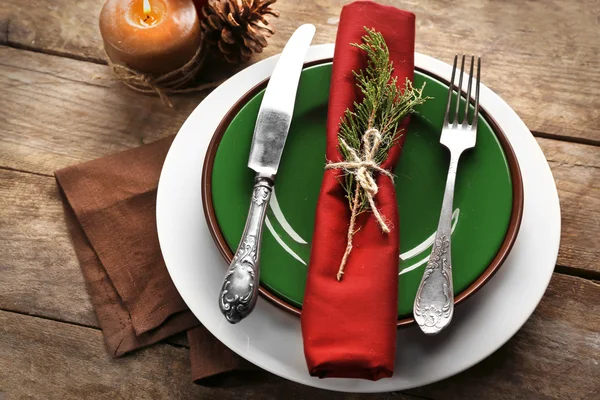 Teller-Set für das Weihnachtsessen — Stockfoto