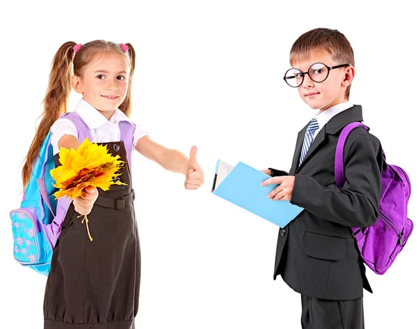 Carino scuola ragazza e scolaro — Foto Stock