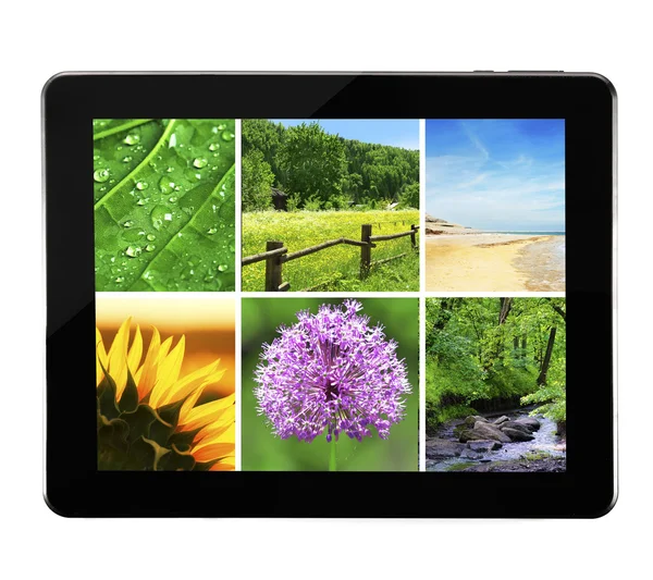 Tablet Pc med bilder av natur objekt — Stockfoto