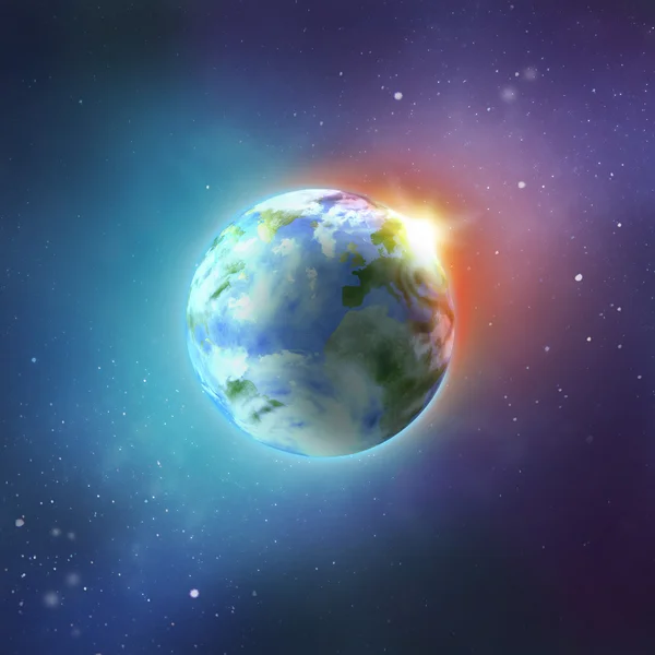 Planet earth with sun — Stock Photo, Image