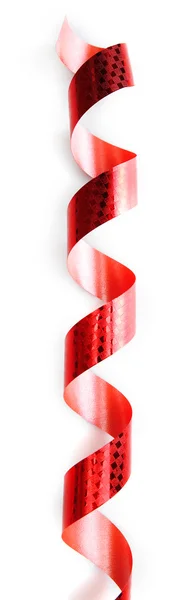 Red shining ribbon isolated on white, close up — Stock Photo, Image