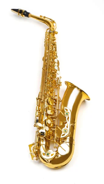 Золотой саксофон на белом фоне — стоковое фото