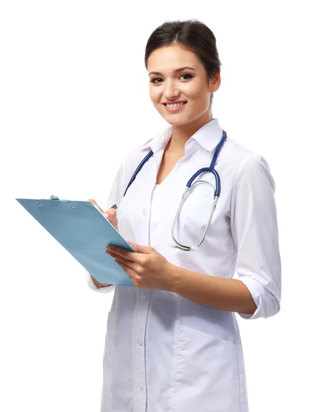 Médico sorridente segurando uma pasta — Fotografia de Stock