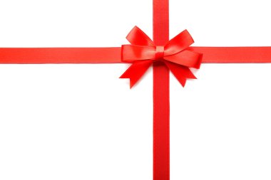 Kırmızı yay ve şeritler, üzerinde beyaz izole