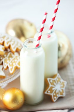 Noel kurabiye ve süt ile güzel kompozisyon
