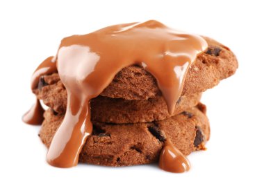 Çikolata Bisküvi üzerine beyaz izole döktü