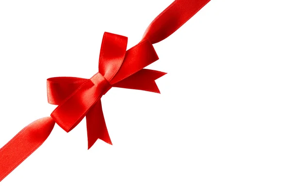 Diagonal ribbon with bow, isolated on white — Stock Photo, Image