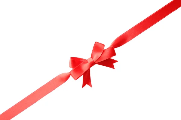 Diagonal ribbon with bow, isolated on white — Stock Photo, Image