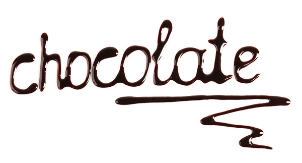 เขียนคําว่า "ช็อคโกแลต" แยกกันบนสีขาว — ภาพถ่ายสต็อก