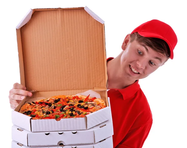 Consegna ragazzo con scatole di pizza — Foto Stock