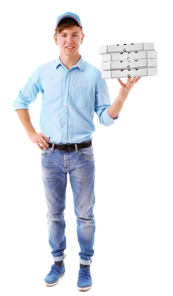 Pizza kutuları ile servis elemanı — Stok fotoğraf
